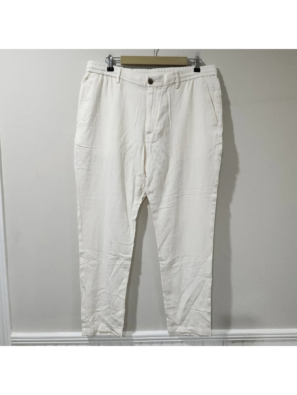 NWT Banana Republic Athletic Fit White Linen Blend Pants Summer Beach Mens 36x32